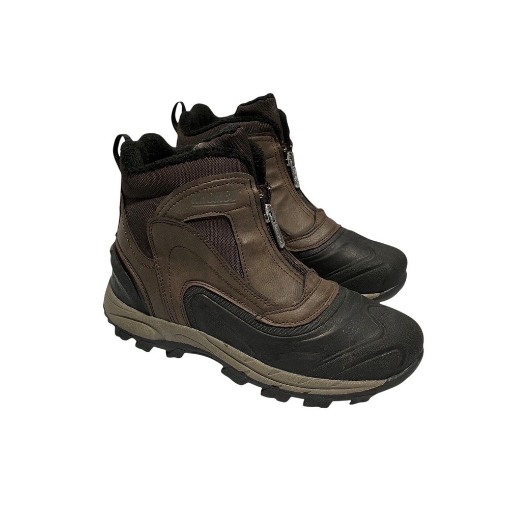 Khombu Mens Brown Front Zip Winter Boots Faux Fur Lined Snow Boots Size 8M